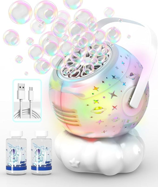 Rechargeable Bubble Machine with Colorful LED Light - Make Large Bubbles - 600mL Automatic Bubble Maker for Kids - Outdoor Party Birthday Easter Toys Gifts for Toddlers Ages 3+ Boys Girls