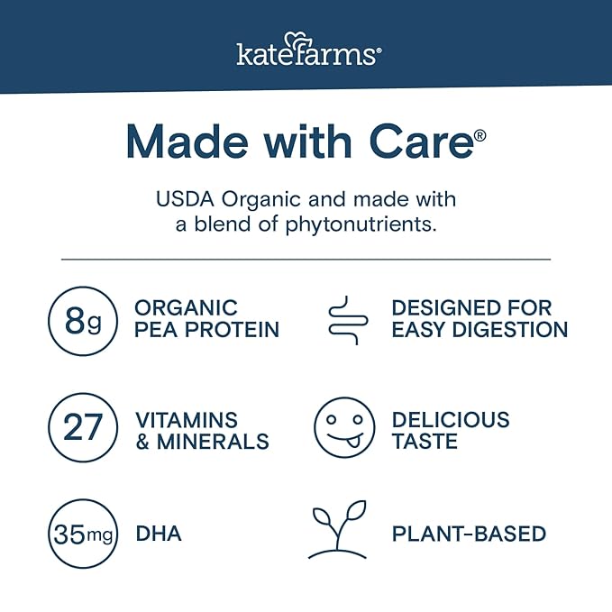 KATE FARMS Organic Kids Nutrition Vanilla Shake, 8g Protein, 27 Vitamins and Minerals, Meal Replacement, Gluten Free, Non-GMO, 8.45 oz (6 Pack)