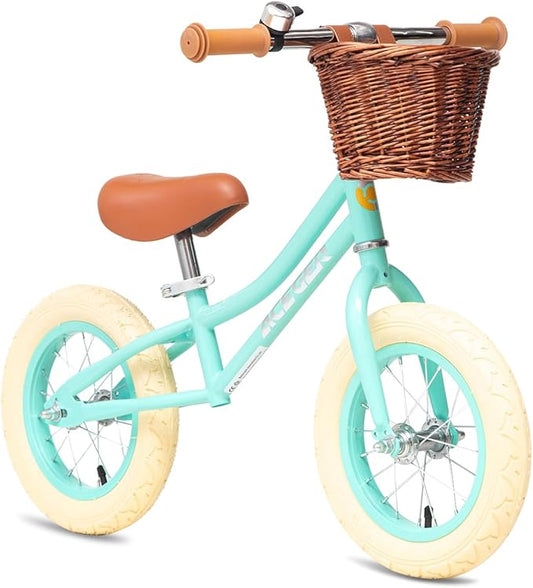 ACEGER 12" Kids Balance Bike with Basket, No Pedal Toddler Bicycle for Early Learning Leg Strength and Steady Balancing, Durable Frame&Tool-Free Adjustable Seat, Gift Bike for 2-5 Kids