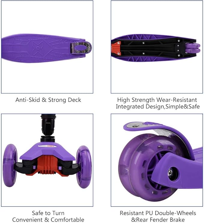 ChromeWheels Scooters for Kids, Deluxe Kick Scooter Foldable 4 Adjustable Height 132lbs Weight Limit 3 Wheel, Lean to Steer LED Light Up Wheels, Best Gifts for Girls Boys Age 3-12 Year Old