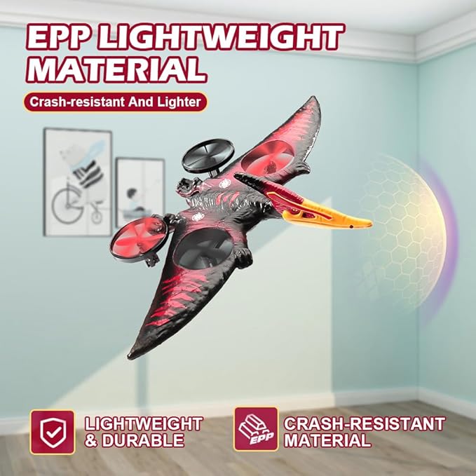 jaming Pterodactyl Dinosaur Toys Drone for Kids and Adults Easy to Fly Dragon Remote Controlled Aircraft for Beginners Hobby RC Plane Toys Birthday Gifts for Boys