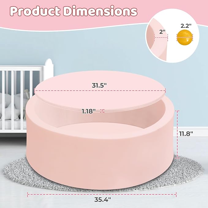 Baby Ball Pit 35.4" Soft Round Memory Foam Ball Pits NOT Included Balls Indoor Outdoor Playpen for Babies Toddlers Kids Great Gift for Girls Boys, Peach