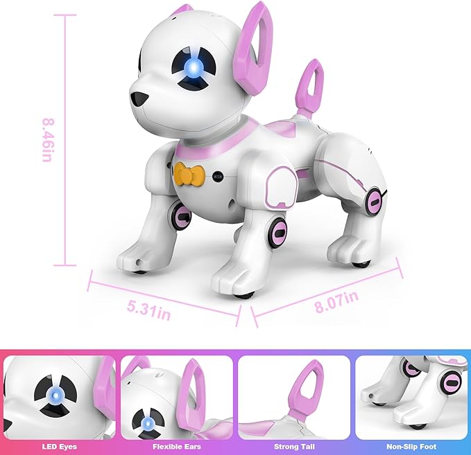 Remote Control Robot Dog Toy, RC Dog Programmable Smart Interactive Robotic Pets, RC Stunt Robot Toys Dog Imitates Animals Follow Functions for Boys Girls Toy RC Car Robot Dog Pink