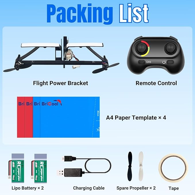RC Paper Plane, Remote Control DIY Airplane Kit with Colored Paper, Super Easy Fly Toy for Kids STEM KIT (Birdy-X 2.0)