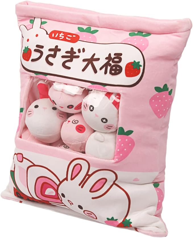 ARELUX Cute Bunny Plush Pudding Pillow:Snack Pillow Toys Bag Removable Stuffed Animal 8Pcs Sets Creative Plush,Soft Rabbit Bunny Plushie Animal Throw Pillow,Dolls Friends Family Member