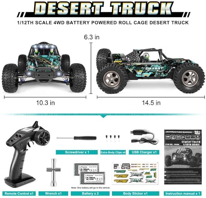 HAIBOXING 2995 Remote Control Truck 1:12 Scale RC Buggy 550 Motor Upgrade Version 42KM/H High Speed RC Cars, Electric Powered 4X4 Off-Road RTR Ideal Hobby for Kids& Adults 40+ Min Play