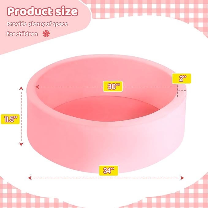 Foam Ball Pit for Toddlers, Large Baby Ball Pit for Babies with Soft Memory Sponge, Indoor Outdoor Baby Playpen, Kids Play Ball Pool, Gift Toys for Infants Boys and Girls (Pink, NO Balls)