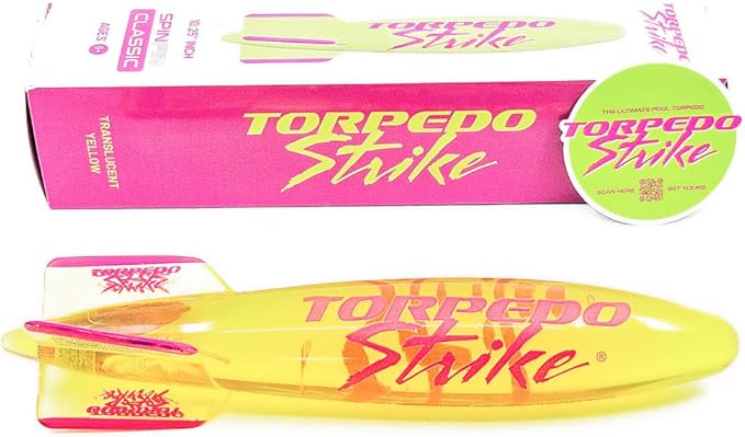 SpinFin 10.25" Large Ultra Premium Pool Torpedo Rocket Spins & Glides Up to 30 Feet Like Underwater Football for Under Water Passing Games Underwater Torpedo Diving Toy Glider (Yellow)