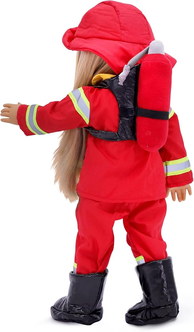 Playtime by Eimmie 18 Inch Doll Clothes - Firefighter Outfit, Matching Hat & Pet Dog Accessories Set - Outfits Fit American, Generation & Similar 18” Girls Dolls - Clothing Sets & Stuff for My Doll
