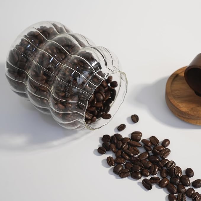 Glass Jar with Wood Lid Cute Decorative Glass Jars Canisters for Nut Coffee Sugur Glass Storage Jar Sets of 3 Size Clear Strip for Kitchen Storage Decor Gift for Christmas (12/20 /27oz)