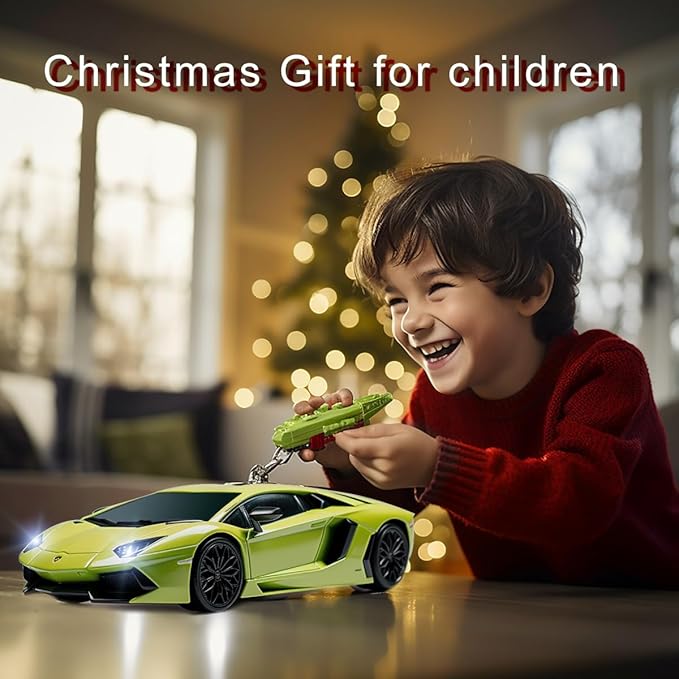 QUN FENG RC Car 1:18 Lamborghini Aventador 2.4G Radio Remote Control Cars Electric Car Sport Racing Hobby Toy Car Grade Licensed Model Vehicle for Kids, Green