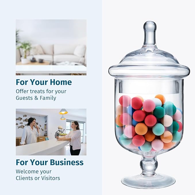Clear Glass Apothecary Jars, Small Candy Buffet Display Elegant Storage Jar, Decorative Wedding Candy Organizer Canisters (Height: 9" Body: 5"; 22 FL.OZ)