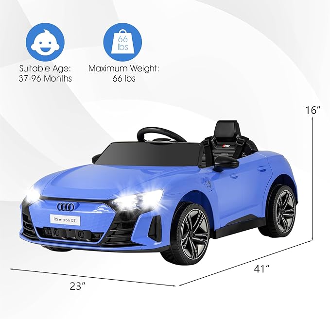 INFANS 12V Kids Ride On Car, Licensed Audi RS e-tron GT Electric Vehicle with Remote Control, Toddlers Battery Powered Toy with 4 Wheels Suspension, LED Headlight, Music, MP3, USB, TF Port (Blue)