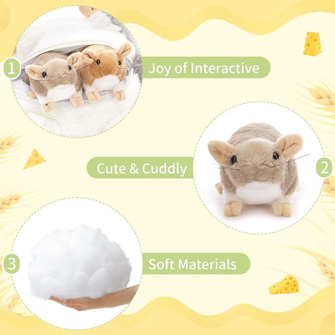 MorisMos 5 Pcs Rat Stuffed Animals, 19" Mom Mouse with 4 Babies, Realistic Stuffed Rat Plush Toys for Kids, Boys, Girls