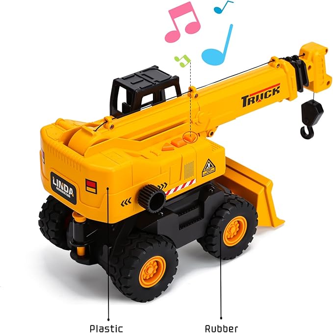 haomsj 2-in-1 Toy Crane Bulldozers Construction Set Trucks for Boys Age 3-5, Excavator Lifting Crane Toys with Light and Sound for Kids Ages 3 4 5 6 Years Old