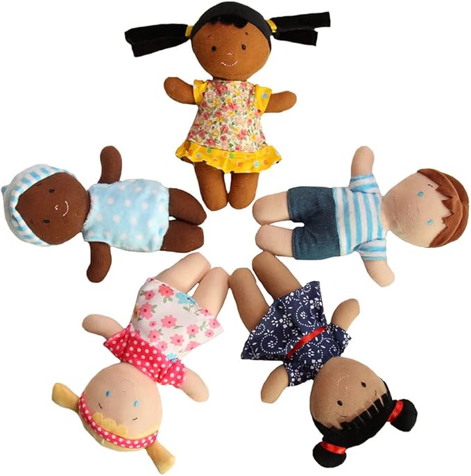 Basket of Buddies Plush Diversity Multicultural Ethnic Dolls | Diversity Toys for Toddlers | Soft Multicultural Dolls for Preschool Classroom, Daycare or at Home | Set of 5-8"