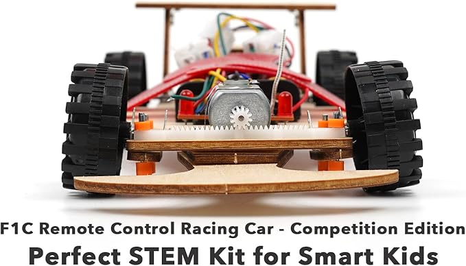 Wooden 2.4Ghz Wireless Remote Control Racing Car Kit F1 - Science Project for for Kids,Students,Education,School Model Car Kit to Build Experiment (3 Pack of Red)