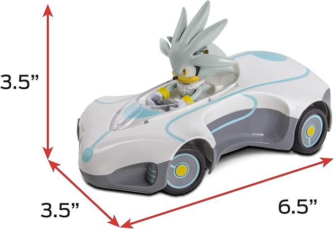 Sonic Team Sonic Racing RC: Silver - NKOK (682), 1:28 Scale 2.4GHz Remote Controlled Car, 6.5' Compact Design, Officially Licensed Sega Sonic The Hedgehog, Battery Powered, Ages 6+
