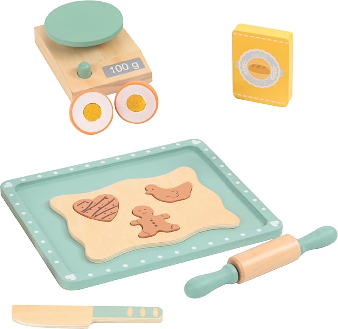 Wooden Cookie Bake Play Food Set, Pretend Play Cookies and Baking for Toddlers, Montessori Play Kitchen Accessories Wooden Food Set for Kids (Cookie Maker)