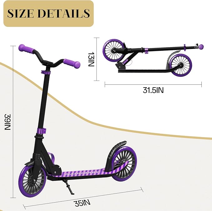 Scooter for Kids 8-12, Kick Scooter for Kids,Teen& Adults, Folding Scooters Holds Up to 220lbs | Adjustable Height | Lightweight |Rear Brake