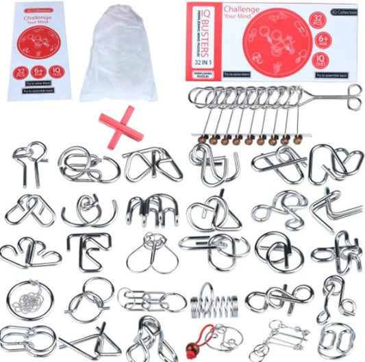 32 Brain Teasers Metal Wire IQ Puzzles,for Adult Children and Student Expanding Mind, Disentanglement Puzzle Unlock Interlock Toys Stocking Stuffers