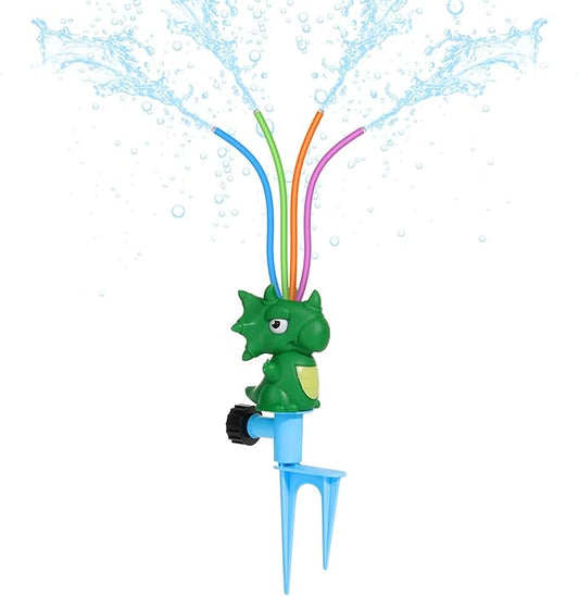 MoKo Water Sprinkler for Kids, Dinosaur Toddler Outdoor Toys with 4 Wiggle Tubes and Hose Clamp, Outdoor Play Toys Spray Up to 8ft, Summer Water Toys Sprinklers for Yard Lawn Garden, 1 Pack, Green