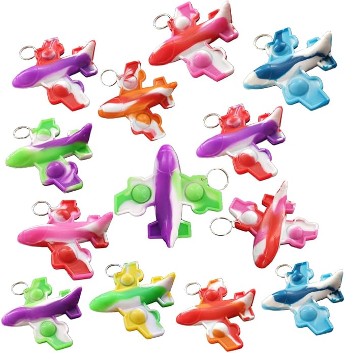100 Packs Bulk Airplane Push Rainbow Bubble Mini Pop Fidget for Boy Girls Kids, Birthday Party Favors Supplies Classroom Summer Student Prize Gifts