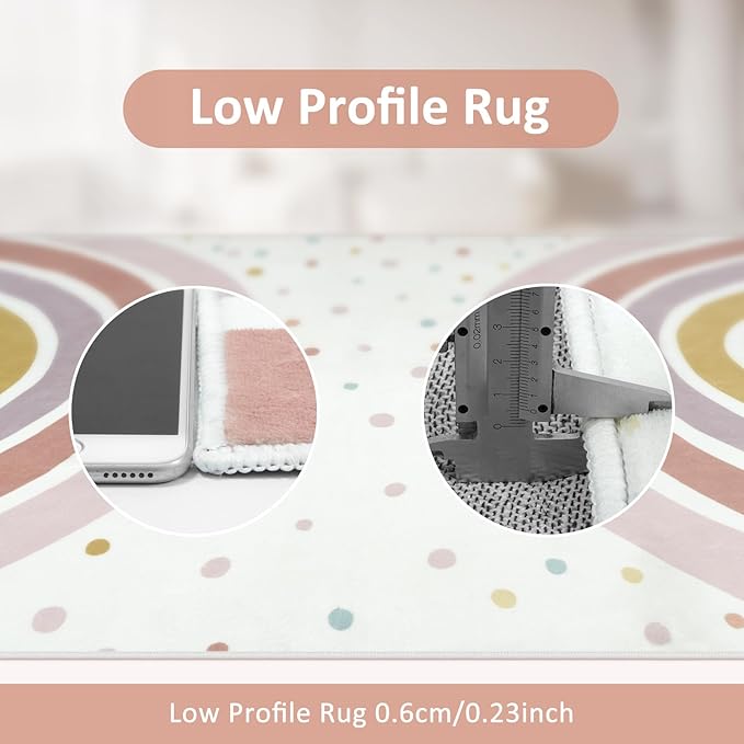 STARUIA Washable Rainbow Rug for Girls Bedroom, Boho Classroom Rug Small 3x5 Area Rug for Kids Room, Soft Kids Carpet Non-Slip Nursery Rug for Playroom Tent Baby Dorm