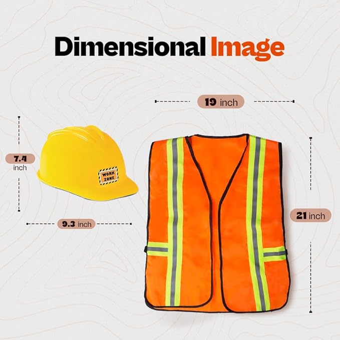 Funny Party Hats - Construction Worker Costume for Kids, Includes Construction Hat and Vest