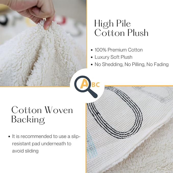 Round ABC Kids Carpet Large Playmat - Play Learn and Have Fun Safely, Hand Woven Alphabet Baby Crawling Mat, Educational Soft Rug, Baby Shower/Birthday Gift, Colorful