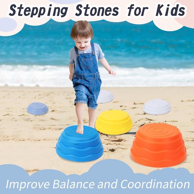6 Pcs Stepping Stones for Kids Toys and games, Non-Slip Balance River Stones Obstacle Course Play Indoor and Outdoor, Coordination Game Sensory Toys Toddler Ages 3-6