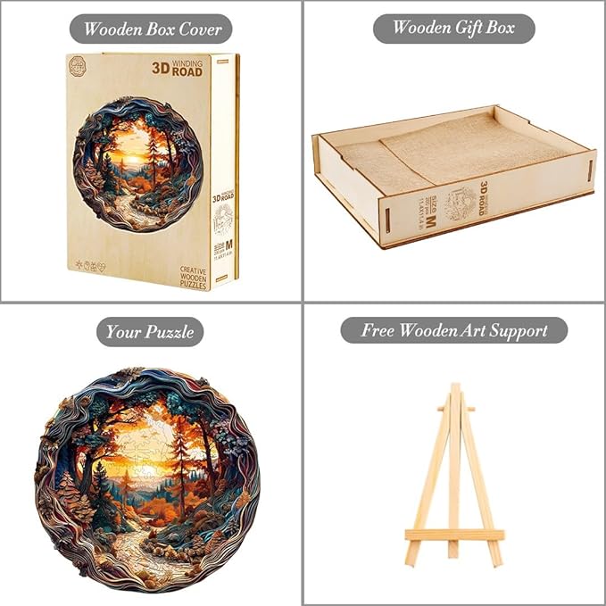 KAAYEE Wooden Puzzles for Adults 100 Pieces Visual 3D Forest Sunset Wooden Jigsaw Puzzles Wood Puzzle Gifts for Mother's Day Adult Kids Landscape Puzzle(8.5 * 8.4in)