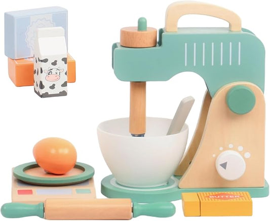 Wooden Blender Toys Play Set for Kids, Cookies Bake Mixer Toy, Montessori Pretend Play Food Kitchen Accessories for Toddler Girls and Boys (Blender)