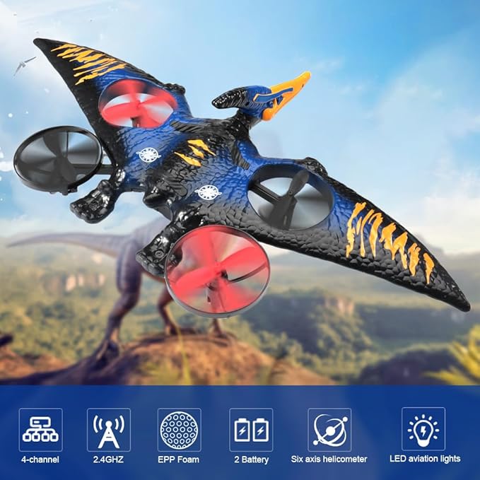 jaming Pterodactyl Dinosaur Toys Drone for Kids and Adults Easy to Fly Dragon Remote Controlled Aircraft for Beginners Hobby RC Plane Toys Birthday Gifts for Boys