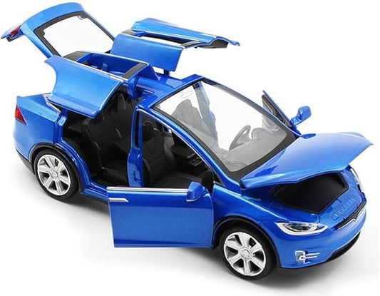 1:32 Scale Model X Alloy Car Diecast Vehicle with Lights and Music, Pull Back Toy for Kids, Mini Vehicles Gift, Children's Birthday Gift (Model X - Blue)