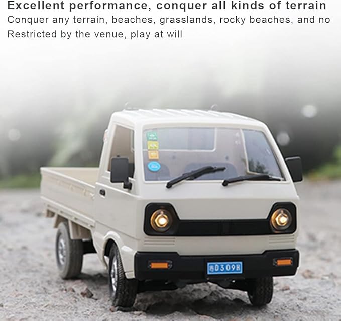 WPL D12 1/16 RC Truck for Adult, 2.4GHz Mini Truck Remote Control Drift Pickup Off Road Vehicle, 130 Motor Rear Drive 20KM/H Cargo Car with Led Light - 2 Battery