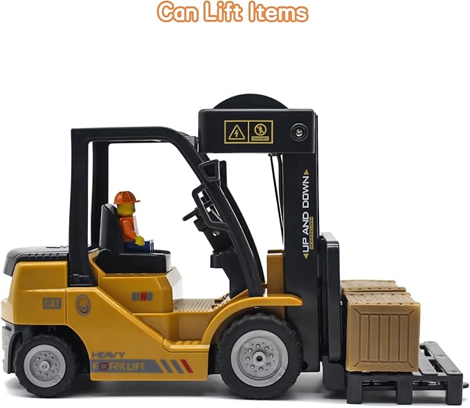 Remote Control Forklift 11 Channel Rc Forklift Cranes Construction Toys, w/Boxes/Sound and Light Spray, Two Rechargeable Batteries, Kids Forklift Toy Christmas & Birthday Gifts