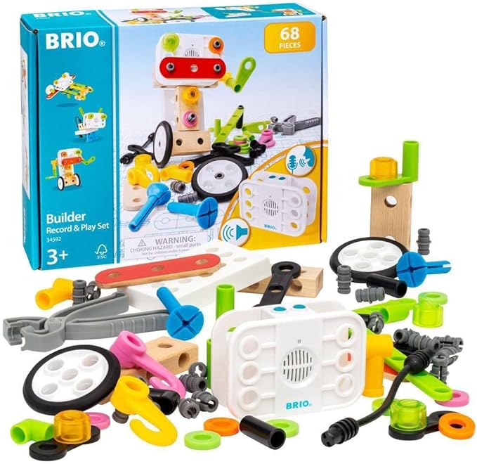 BRIO Builder 34592 - Builder Record and Play Set - 67-Piece Construction Set STEM Toy with Wood and Plastic Pieces and a Sound Recorder for Kids Age 3 and Up