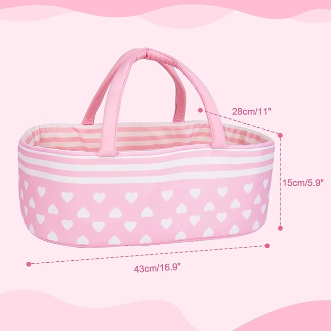 Aori 9 Pcs Reborn Baby Dolls Clothes Set with Pink Bassinet for 17-22 Inch Baby Doll, Carrier Bed and Baby Doll Clothes Outfit Accessories fit Newborn Baby Girl