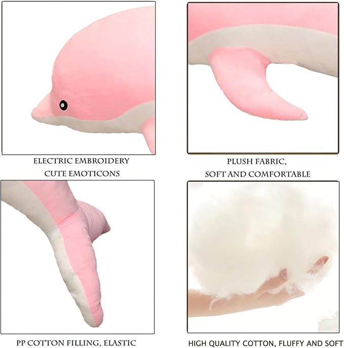 Dolphin Stuffed Animals Plush Pillow Super Soft Sea Animal Plush Toys Dolls for Boys Girls Sleeping Cushion Gift (100cm/39.37in, Pink)
