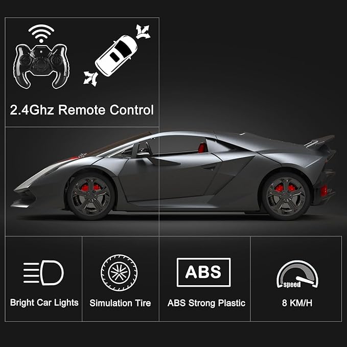 100 CLASSIC Remote Control Car, 1/24 Scale RC Sport Racing Toy Car, Compatible with Lamborghini Sesto Elemento Model Vehicle for Boys Girls Gray