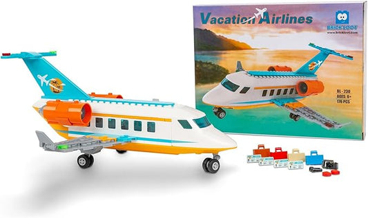 Brick Loot Vacation Airlines Passenger Airplane Building Blocks Set – Includes Airport Terminal, Boarding Stairs, and 7 Minifigures – Compatible with Lego – Gift for Kids Ages 6+