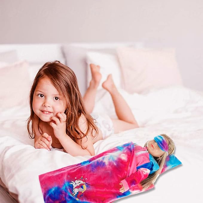 ebuddy 18 inch Doll Clothes-Unicorn Doll Costume Colorful Tie-Dyed Pajamas Sleeping Bag Set for 18 inch Girl Doll,Most 18 Inch Dolls(No Doll)