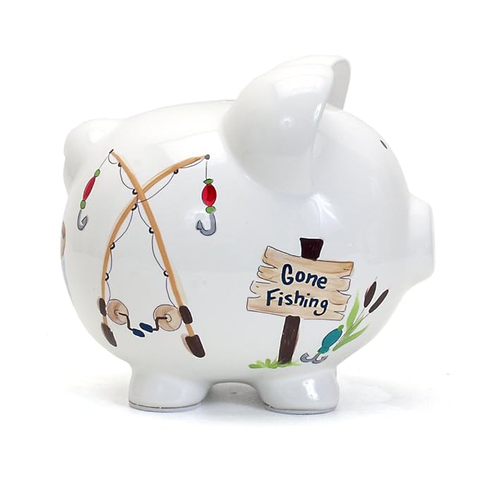 Child to Cherish Ceramic Piggy Bank for Boys, Gone Fishing