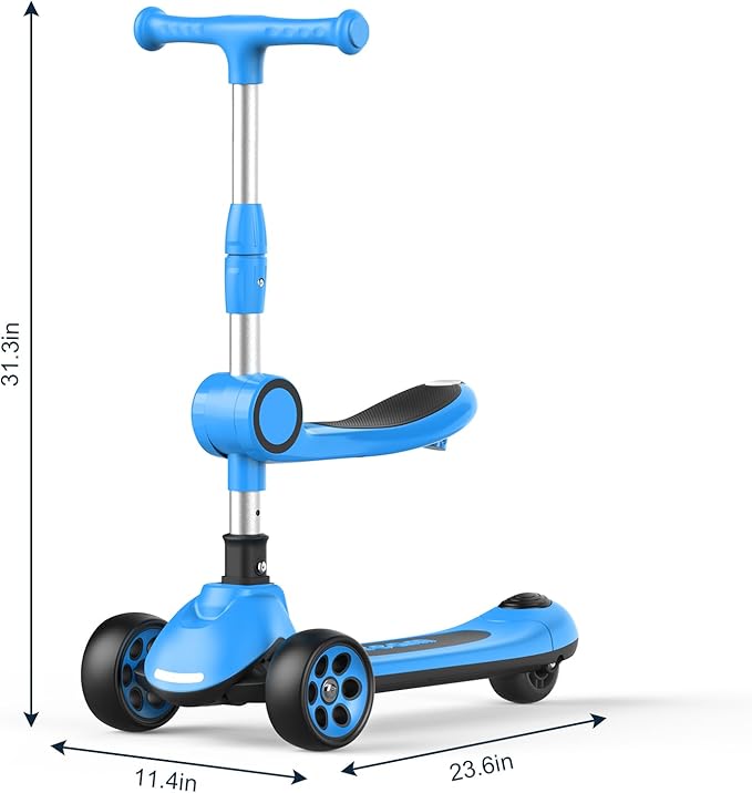 Kids Scooter,LED Lighted Wheels and 3 Adjustable Height Handlebars Scotters for Kids 3-12,3 Wheel 2-in-1 Toddler Kick Scotter for Boys & Girls up to 132 Lbs.