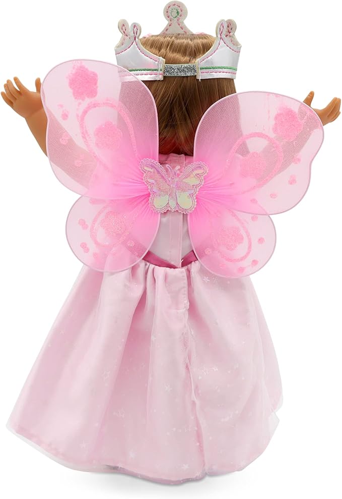 Playtime by Eimmie 18 Inch Doll Clothes and Accessories - Fairy Dress Set with Wings, Matching Crown & Shoes - Magical Clothing Sets & Stuff - Fits American, Generation & Other 18" Dolls for Girls