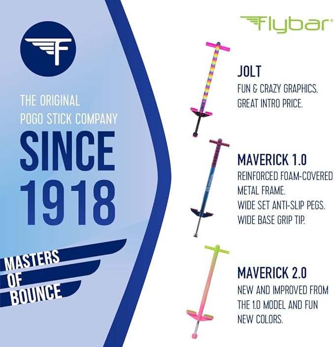 Flybar Maverick Pogo Stick for Kids Ages 5+, 40 to 80 Pounds, Perfect for Beginners, Easy Grip Handles, Anti-Slip Pegs, Outdoor Toys for Boys and Girls