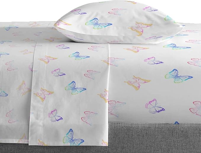 Saturday Park Ombre Butterflies Twin Sheet Set - 3 Piece 100% Organic Cotton Sheets - GOTS & Oeko-TEX Certified