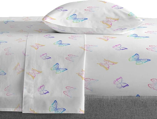 Saturday Park Ombre Butterflies Twin Sheet Set - 3 Piece 100% Organic Cotton Sheets - GOTS & Oeko-TEX Certified
