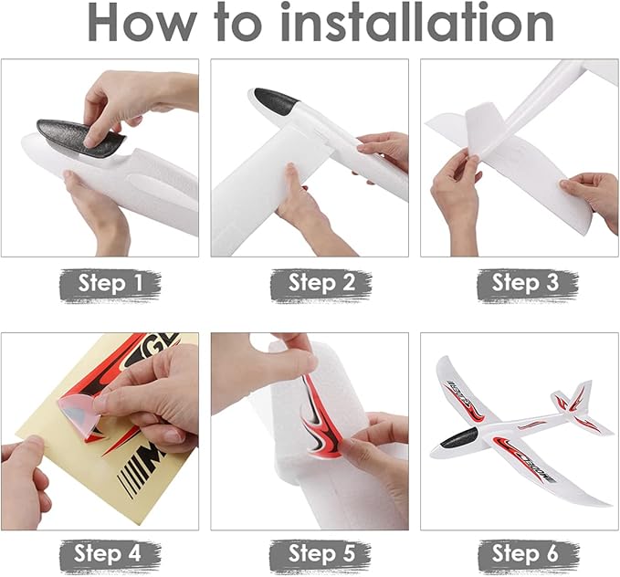 Zerodeko Foam Airplane Toy, 39 x 24 Large Throwing Glider Plane Toy Model Outdoor Flying Toy DIY Aeroplane Model Birthday Party for Kids Boys Girls 3+